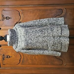 LOFT | Tunic Sweater with Cowl / Turtle Neck | Marled Black White Size S